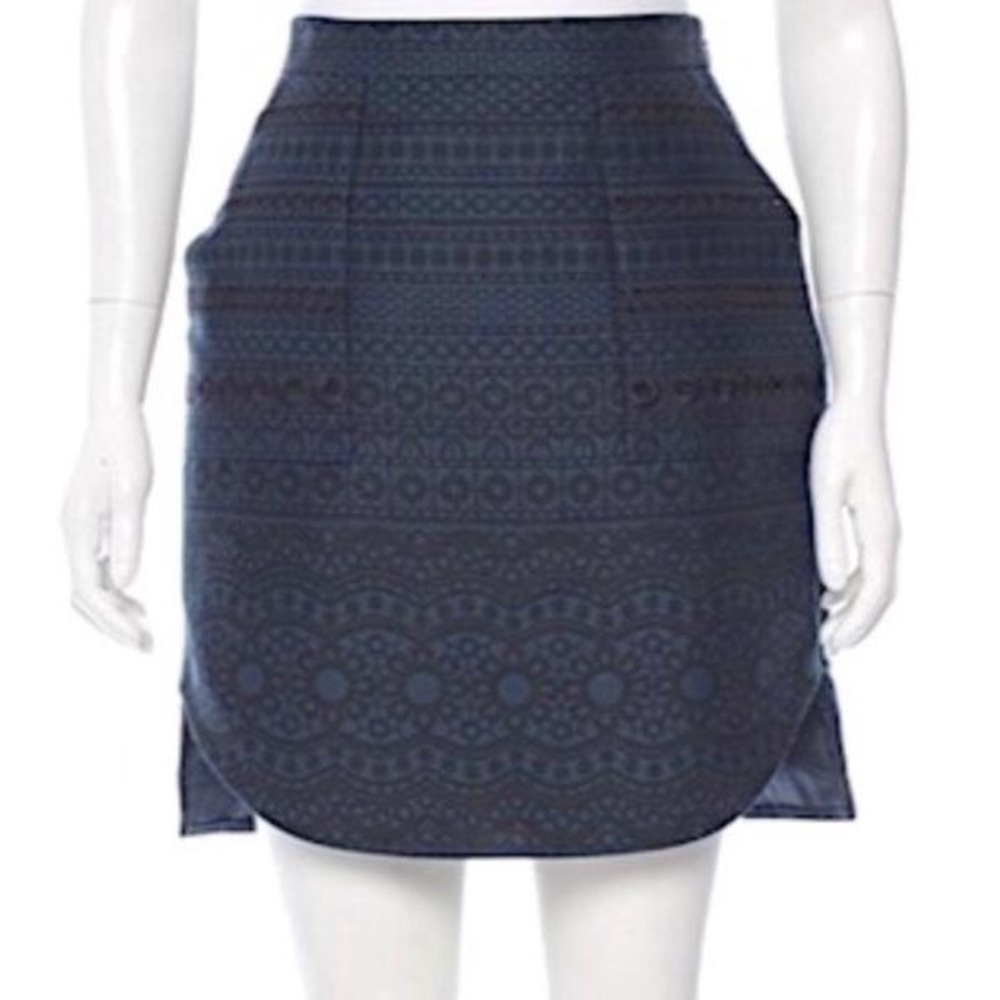 3.1 Philip Lim embroidered pattern silk mini skirt in navy blue